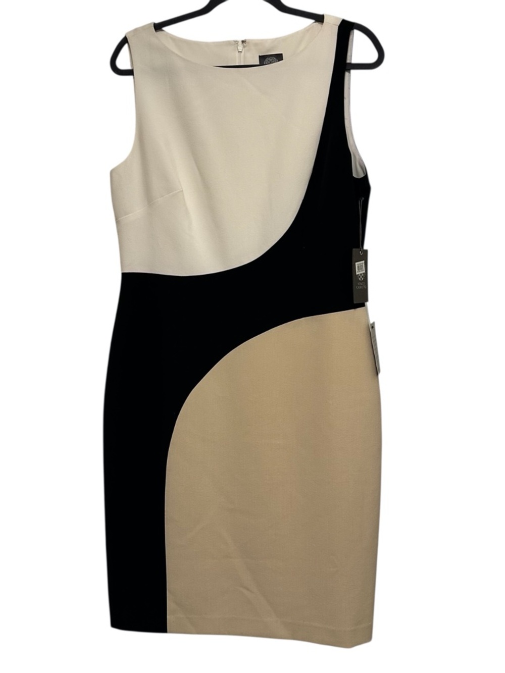 NWT Vince Camuto Colorblock Scuba Sheath Dress Cream Tan Black Medium